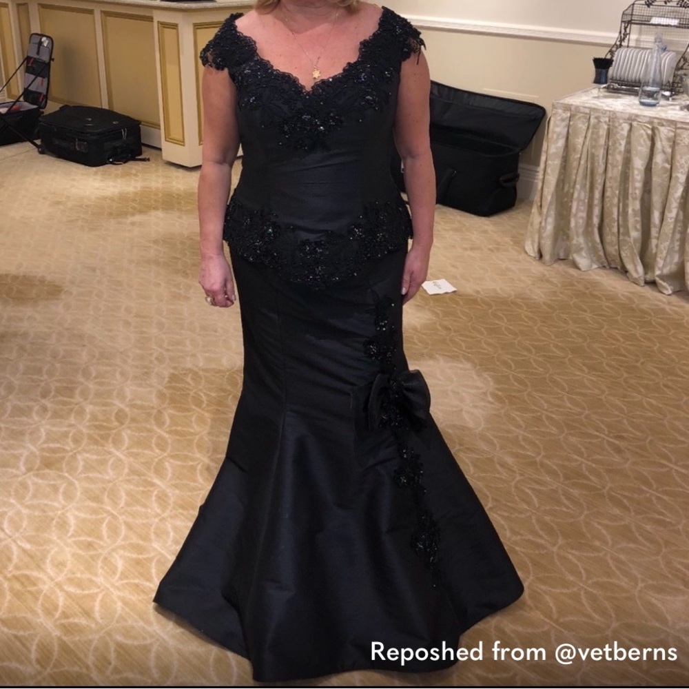 Off-Shoulder Black Gown with Lace Trim by Tina di Martina - Like New